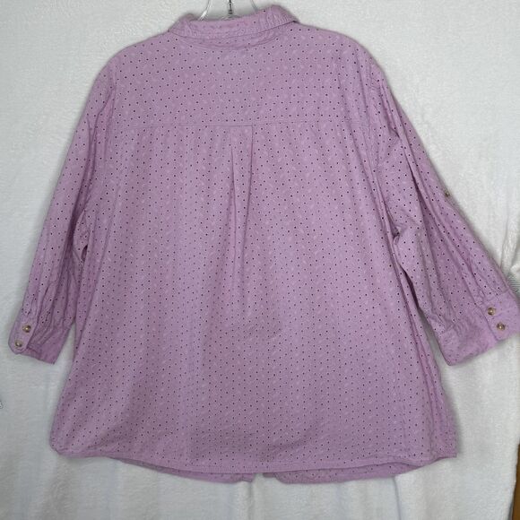 Croft & Barrow Eyelet 3/4 Roll-up Sleeve Button Up Blouse Lilac Purple Size 3x - Picture 9 of 16